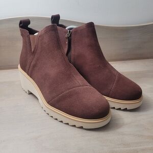 Toms Women's Maude Suede Wedge Ankle Boots 8.5 Brown Casual Boho Autumn NWOB